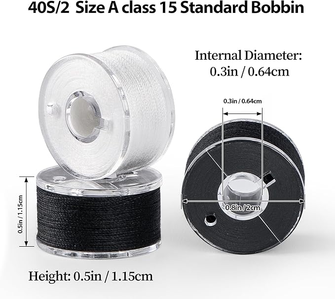 Black& White Bobbin Thread Set with Case - Prewound Class15 Bobbin for Singer/Brother/Janome/Embroidery Machines