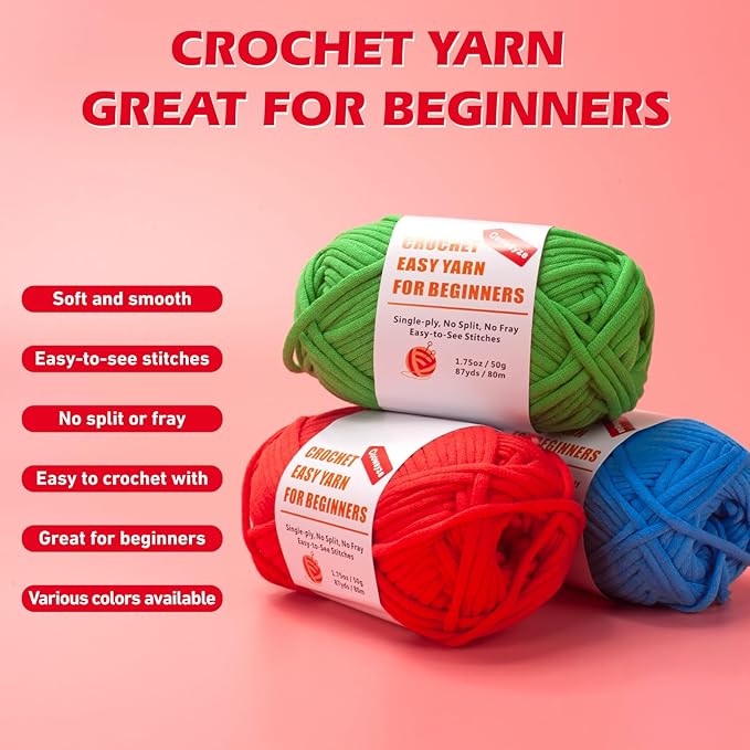 Crochet Yarn for Beginners, Beginners Yarn for Crocheting, 3 Pack×1.8 oz Amigurumi Yarn with Easy-to-See Stitches and No Split, Worsted Medium # 4 Yarn, Cotton-Nylon Blend,Thick & Soft