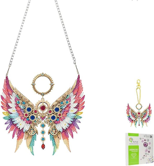 Masendp Wing Feather Diamond Painting Double-Sided Hanging Ornament Set, DIY Irregular Shaped Rhinestone Window Decoration Set, Suitable for Home and Garden Wall Decoration Gifts