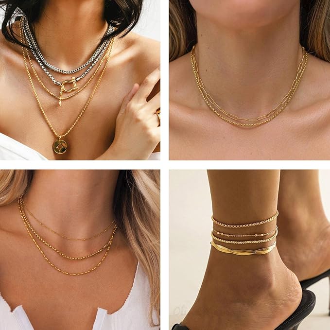 KYUNHOO 16.4 Feet Gold Plated Rolo Chain Spool 304 Stainless Steel Chain for Jewelry Making Beaded Box Link Chain Bulk for Necklace Bracelet DIY with Jump Rings and Lobster Clasps