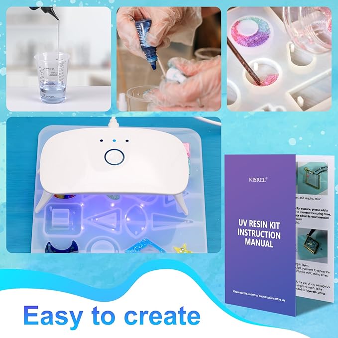 KISREL UV Resin Jewelry Making Kit, 400g Crystal Clear Resins with Light and Molds, DIY Jewelry Making Resin Kits, Resina Starter Kit for Keychain, Hair Clip and Earring