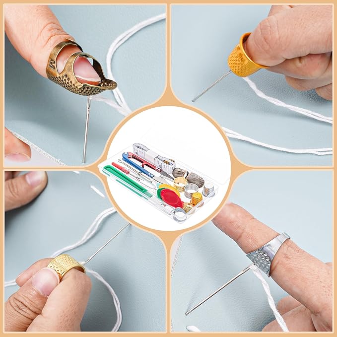 CousDUoBe 20 Pcs Sewing Thimble Kit,thimbles for Hand Sewing，Needle threaders，Seam Rippers for Sewing，Measuring Tape and Thread Snips, Hand Embroidery Craft（Complete Sewing Kit）