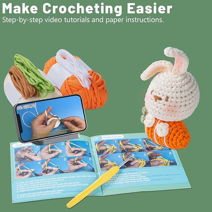 EOKPHULL Crochet Kit for Beginners, Easy DIY Crochet & Knitting Kit for Adults with Step-by-Step Video Tutorials, Yarns, Stuffing, Crochet Hook and Accessories, Crochet Craft Set