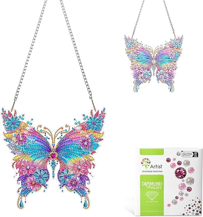 MAXBYE Hanging Diamond Art Kits for Adults Butterfly, Special Crystal Double Sided Pendant DIY Diamond Art Painting Kits for Beginners Gift Wall Home Decoration,Box