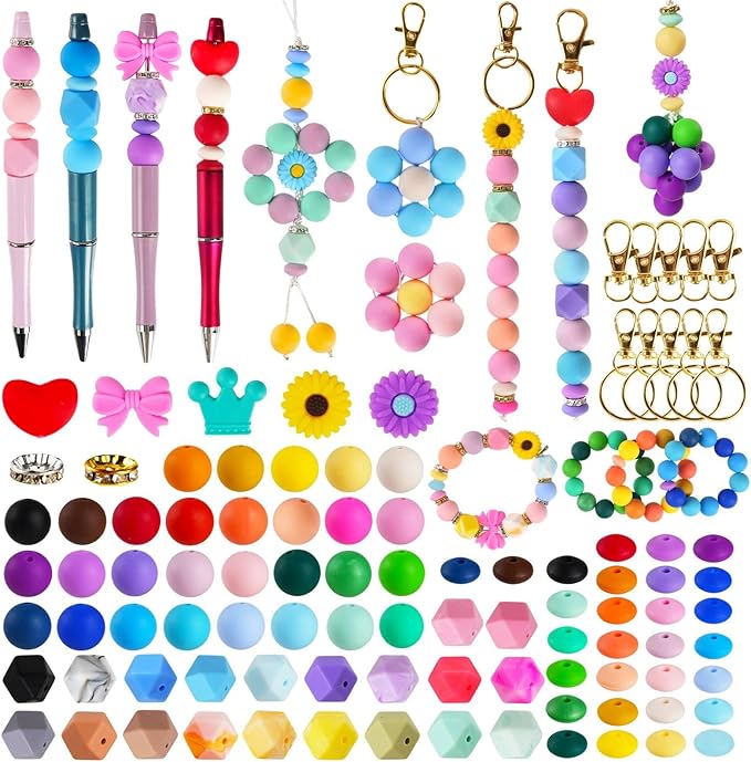 236Pcs Silicone Beads for Keychain Making Kit, Multi-Colored Silicone Beads Bulk, 13mm 15mm Round Rubber Bead Bracelet Kit for Pens, Necklace, Jewelry Making DIY Crafts Gifts