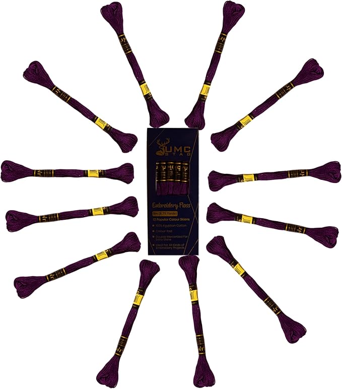 12 Pieces Dark Purple Violet 102/550 Premium Embroidery Thread Egyptian Cotton Skeins Cross Stitch Floss Oeko TEX Stranded Dark Purple 102