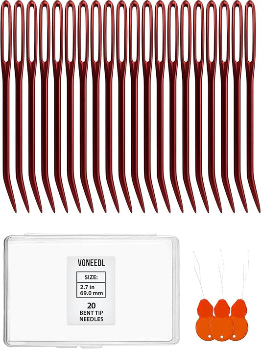 VONEEDL 20 PCS Bent Tip Tapestry Needles with Large Eye - Yarn Blunt Steel Knitting Needles in Storage Box - Perfect for Crochet, Weaving, Darning, DIY, and Crafting