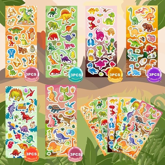 36 sheets dinosaur stickers for kids, 600+ cute dino stickers for scrapbooking, teachers rewards, goodie bag stuffers, birthday prizes