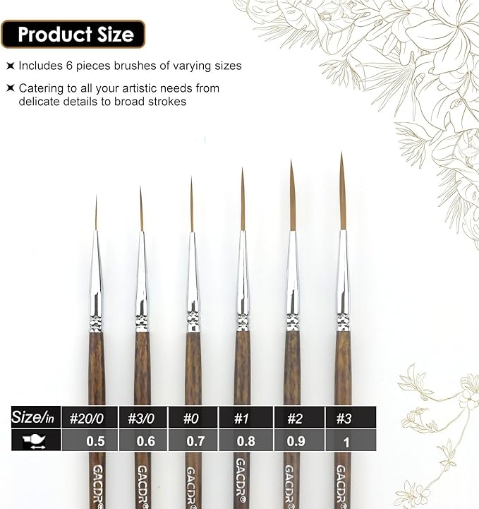 Rigger Liner Brushes, 6 Pcs Extra Long Fine Tip Paint Brush Set Script Pinstriping Scroll Outlining Brush for Watercolor Acrylic