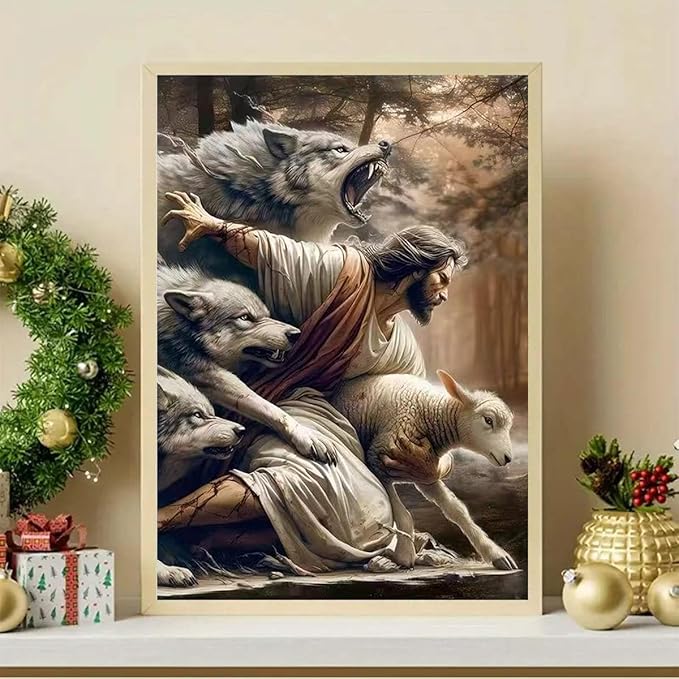 GEMFAMILY Jesus Diamond Art Kits for Adults-DIY 5D Wolf Diamond Painting Kits for Adults Beginners, Full Round Drill Diamond Dots Paintings Gem Art and Crafts Home Decor 12 x 16 Inch
