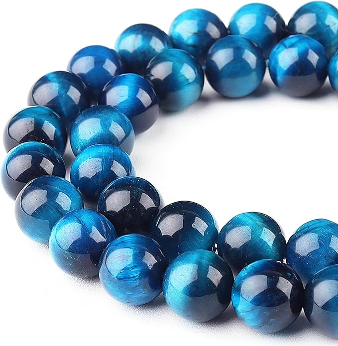 Aquamarine Tiger Eye Beads for Jewelry Making - Blue Crystal Beads Gemstone Beads for Bracelets, 6mm Stone Beads Round Loose Beads(59-62pcs, 6mm, Aquamarine Tiger Eye)