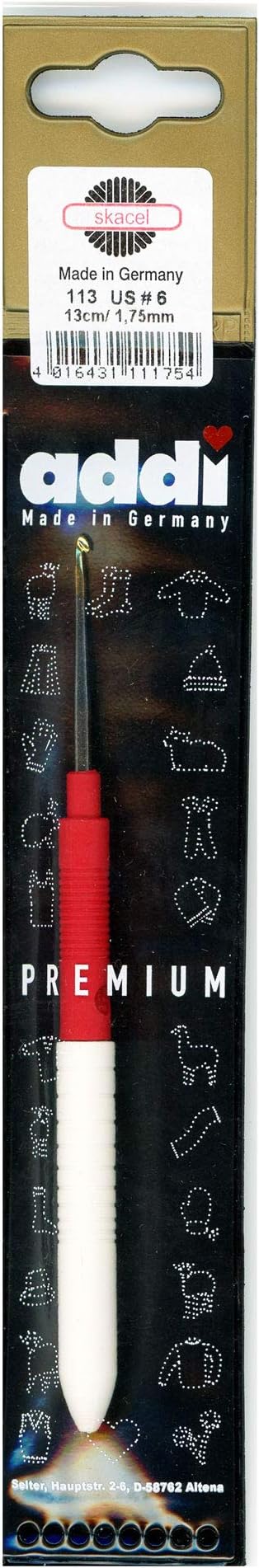 addi Knitting Needles Crochet Hook Cap and Handle Steel 5 inch (13cm) Size US 12 (1.0mm) with 10 Colorful Stitch Markers