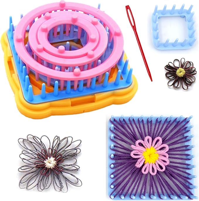 Knewmart Weaving Loom Kit, 8pcs Flower Maker Wool Knitting Ball Maker Weaving Tools Knitting Craft Weaver Loom - with Needle (Flower Maker)