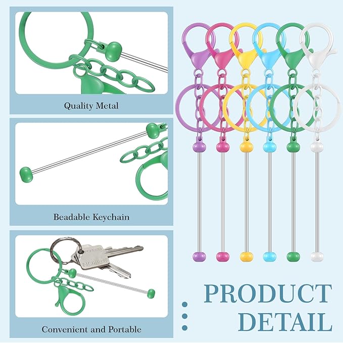 Tondiamo 24 Pcs Beadable Keychain Bars Bulk Beads for Keychain Making Kit Gifts for Women Men DIY Crafts(Bright Color)