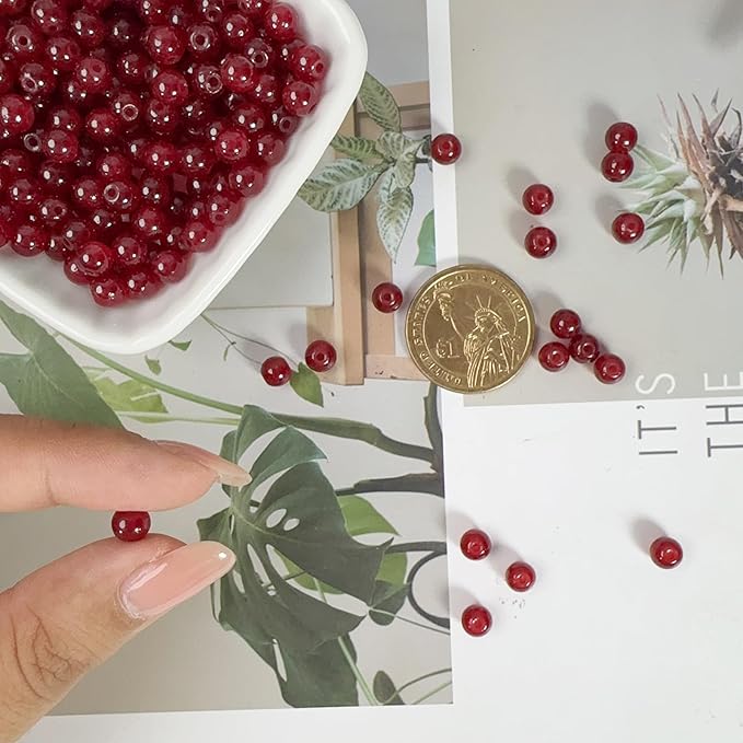 6mm Round Glass Beads for Jewelry Making, 900Pcs Glass Seed Beads for Bracelets, DIY Crafts (Burgundy)
