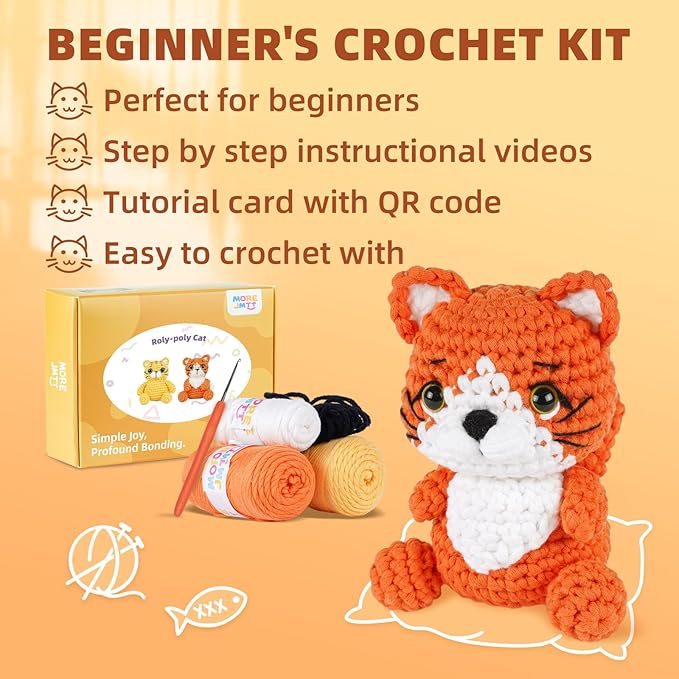 MOREJMTT Crochet Kit for Beginners, Learn to Crochet, Include Easy Knitting Soft Yarn, Step-by-Step Video Tutorial, Hook, Holiday Birthday Gift Adults (2pack cat)