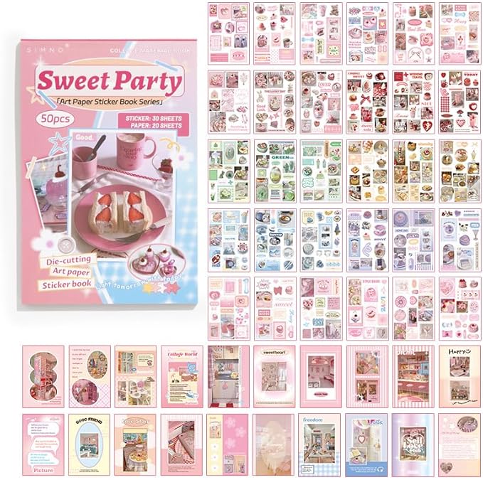50 Sheets Washi Sticker Book, 30 Sheets Aesthetics Stickers & 20 Sheets Washi Paper for Journaling Scrapbooking Bullet Journals Planners Letter Card Making