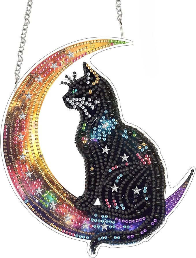 SKRYUIE Cat Hanging Diamond Art Kits for Adults Pendant Suncatcher, Special Shaped Crystal DIY Pearl Diamond Painting Kit, Gift for Mother Spring Summer Window Wreath Decor 7.49 x 5.91 Inch D4