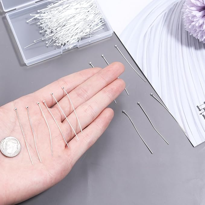 200 Pcs 50mm Straight Ball Pins for Craft Earring Bracelet Necklace Pendant DIY Jewelry Making, Silver Color