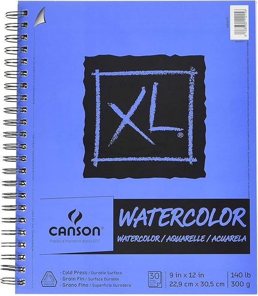 Canson XL Series Watercolor Textured Paper Pad for Paint, Pencil, Ink, Charcoal, Pastel, and Acrylic, Fold Over, 140 Pound, 12 x 18 Inch, 30 Sheets