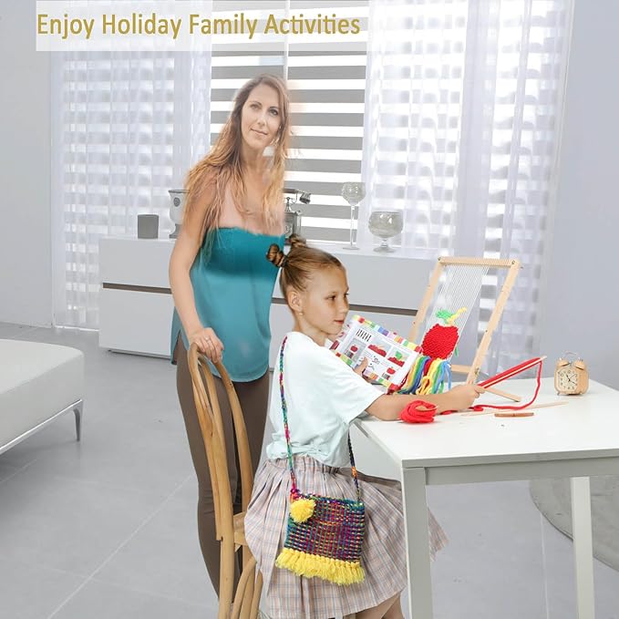 Weaving Loom for Beginners Adults/Kids and 1 Set of Weaving Works Complete Yarn Kit with Detailed Friendly Instructions, Parents and Children in The Holiday Experience Weaving Brings Fun_Apple