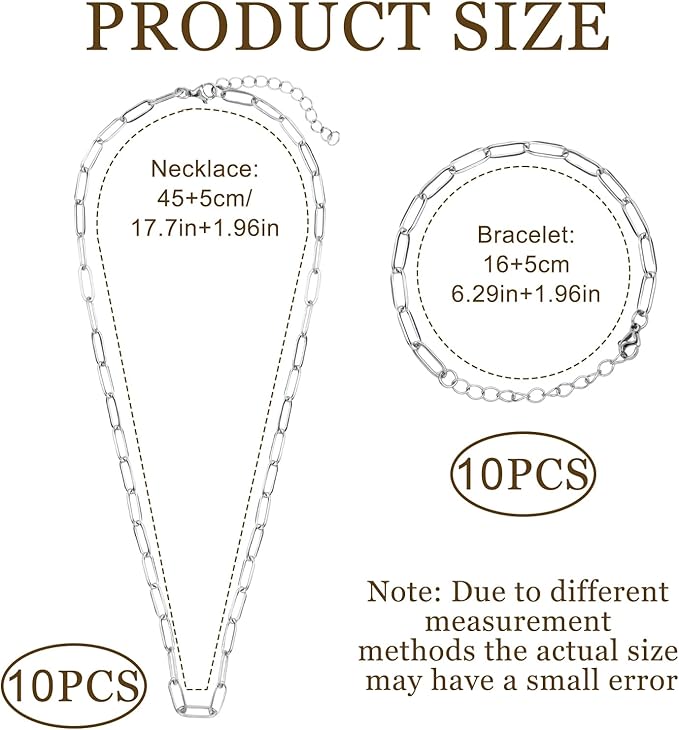 20Pcs Chain Charm Necklace Bracelet Making Kit, Adjustable Paperclip Bracelet necklace chains for charm jewelry making Alloy Link Chains with Lobster Clasps for Women DIY Jewelry Making (Silver)