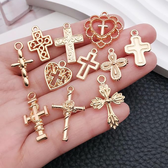 WOCRAFT 60pcs KC Gold Cross Bracelet Charms for Jewelry Making Sets DIY Necklace Bracelet Keychain Crafting Charms Kit Craft Supplies (SN908)