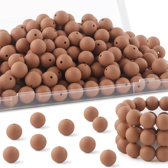 Silicone Beads, 150Pcs 15mm Round, Bulk for Keychain Making, Bracelet Making, Necklace Making, Camel