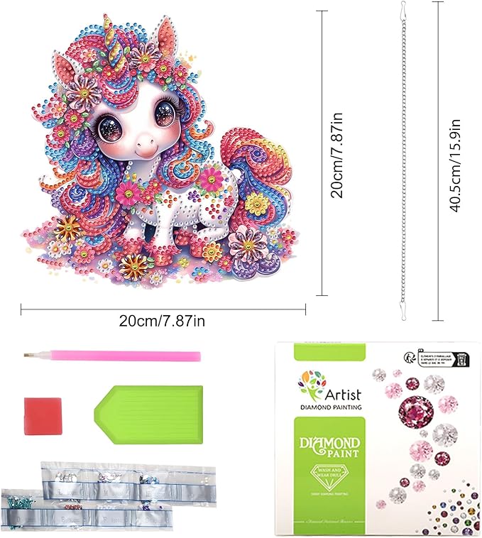 Lxmsja DIY Cute Unicorn Diamond Painting Hanging Ornament, Double-Sided Acrylic Colorful Flowers Diamond Art Kit, Special Shaped Suncatcher Hanging Pendant Window Art Kit