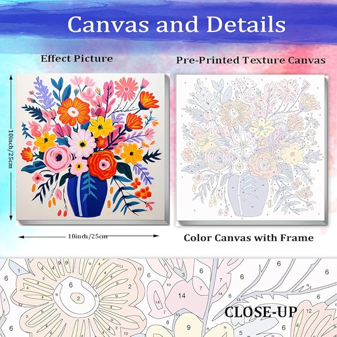 JUJUHOOD Abstract Flowers Paint by Numbers Kit for Adults Beginner & Kids Ages 8-12, Flower in Vase Paint by Number Without Easel, Simple Paint by Numbers for Gift Home Wall Decor (10x10Inch)
