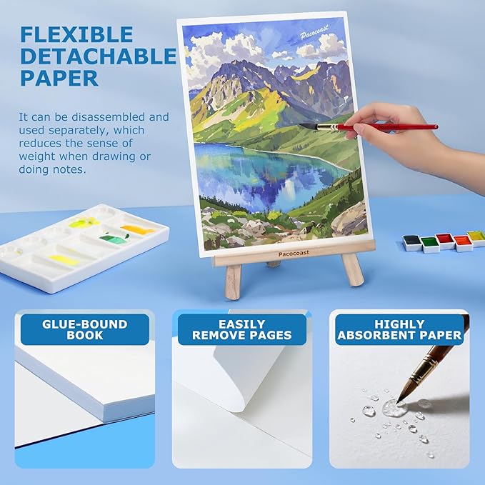 Pacocoast 9"X12" Watercolor Paper - Pack of 3 (60 Sheets), Bulk School Supplies for Arts & Crafts Water Color Pads for Finger Paint, Artist Sketch Coloring Painting Drawing Book Paper, Teal