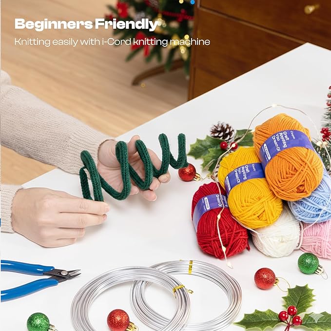 Caydo Aluminum Craft Wire and Acrylic Yarn Skeins Kit, i-Cord Knitting Kits for Beginner for DIY Handicraft Making, 8x25g Yarn & 2 Roll 5M x 3 mm Wire