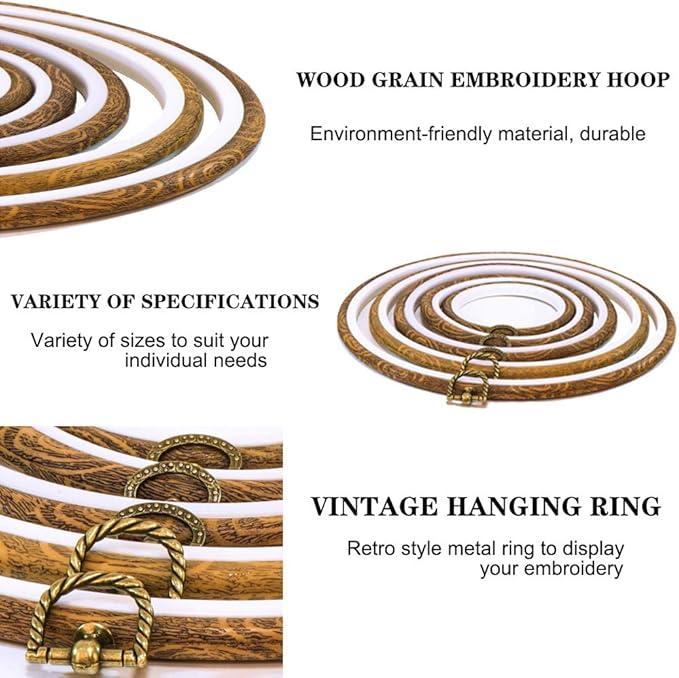 guofa 11'' oval embroidery hoop for cross stitch, 2pcs imitated wood pastic hoops for arts hanging decoration