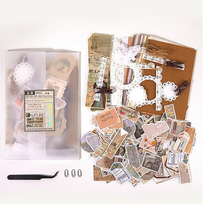 Esweny 251PCS Vintage Scrapbook Supplies Pack, Scrapbooking Paper and Stickers Ephemera Bundle Junk Journal Kit for Art Aesthetic Journaling Collage Decoupage Craft (Old Times Daily)