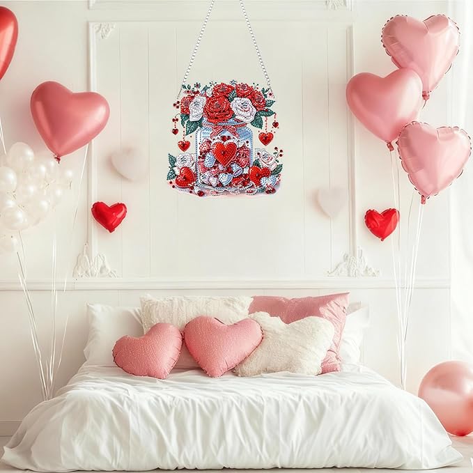 DOMROM Flower Diamond Art Hanging Kits for Adults Beginners, Special Shaped Crystal Diamond Painting Flower Pendant, DIY Diamond Art Suncatchers for Home Garden Wall Decor Gift