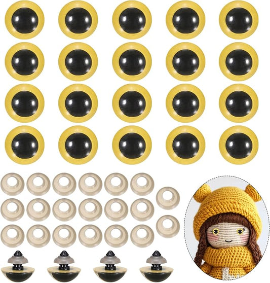 PATIKIL 22mm Safety Eyes, 20Pcs Realistic Doll Crocheting Safety Eyes with Washers for Decor Crochet Accessories Dolls Craft Halloween, Yellow