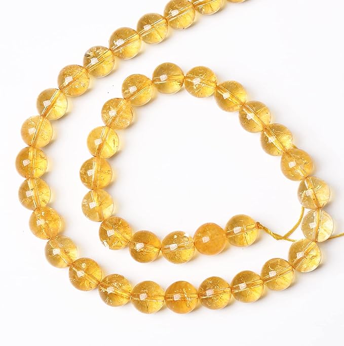 90Pcs 8mm Natural Citrine Beads for Jewelry Making Yellow Crystal Quartz Round Loose Beads DIY Bracelet Necklace Earrings 32" 2 Strands