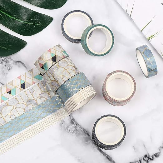 CCINEE 10 Rolls Washi Tape Set,Geometric Gold Foil Decorative Masking Tape for Bullet Journal Planner Scrapbooking Craft