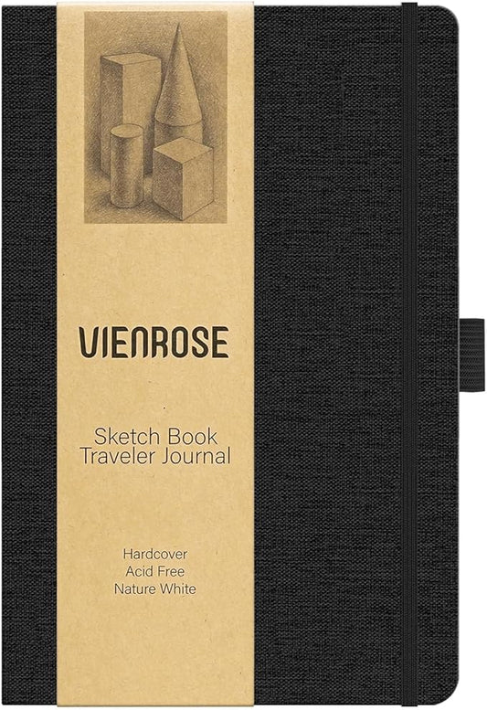 Vienrose 8.7"x5.7" Sketch Books, Linen Cover Hardbound Sketching Book with Acid-Free Paper, Drawing Pad for Kids, Beginners & Professionals, Art Supplies for Adults & Students(Black, 60 Sheets)