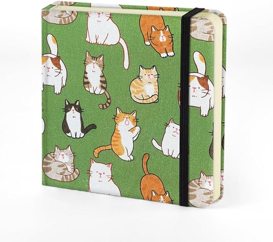 Mifuner Small Square 4.8x4.8 80gsm Mini Notebooks Blank Pages Sketchbooks Travel Journal Pocket Hardcover Paint Writing Notebook Blank Diary Memo Planner Sketchbook Fabric Cover, Cat