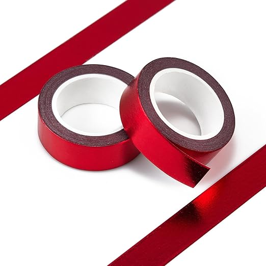 QDiShi 2 Rolls Red Washi Tape for Wall Decor Decorative,Foil Masking Tape Low Tack Self Adhesive Decorative Washi Tape Metallic Washi Tapes 0.59in x66FT Shiny Metallic Color(Red)