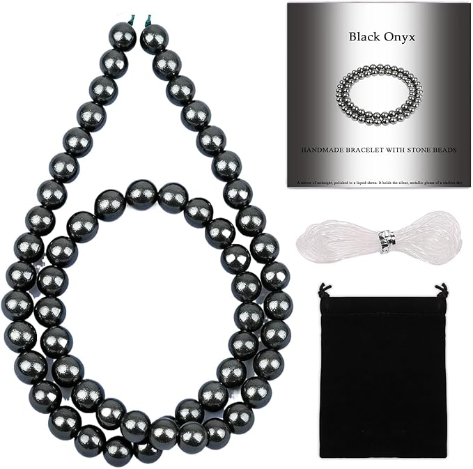 Stone Beads, 60pcs Black Onyx, 6mm Round Loose Beads for Jewelry Making, Bracelets, with Bag, String & Card