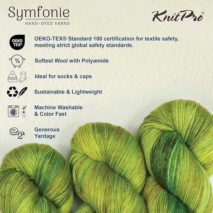 KnitPro Symfonie Fingering Weight Hand Dyed Variegated Yarn Skein | Extra Fine Merino Wool & Polyamide Blend for Knitting & Crocheting, Oeko-TEX Certified 400m, 100g | Terra Macha