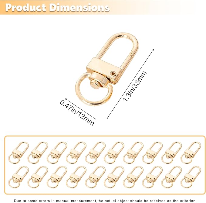20 Pack Gold & Silver Metal Lobster Claw Clasps, 360° Swivel Lanyard Snap Hooks Lobster Clasp for Keychains and Jewelry Making, Key Chain Hooks for Purse Bag Connector Key Rings Accessories (Gold)