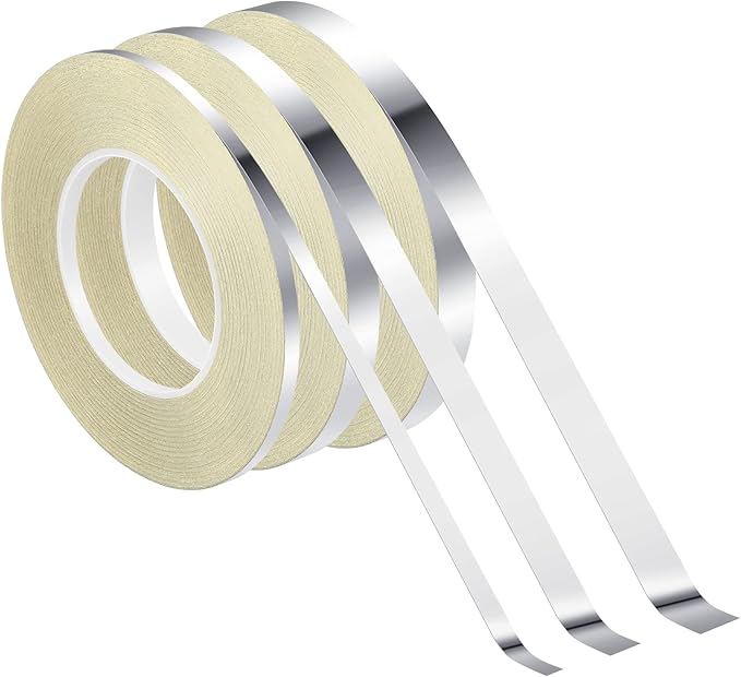 Zonon 3 Sizes Silver Self Adhesive Polyester Film Tape Washi Tape for Car Furniture Graphic Arts Walls Decor, 55 yds(5/10/15mm)