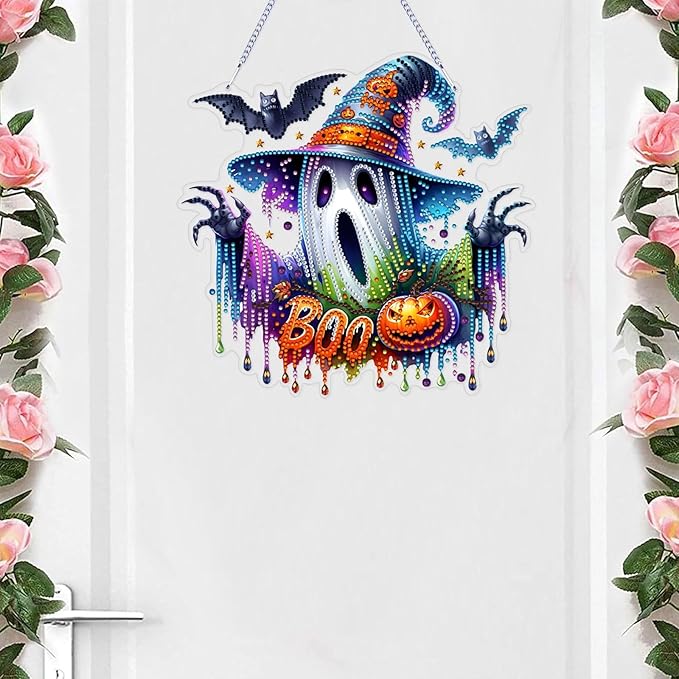 VODAPYC Halloween Diamond Art Hanging Kits for Adults, DIY Double Sided Special Shaped Diamonds Art Window Pendant Ornament for Home Decor(Ghost)