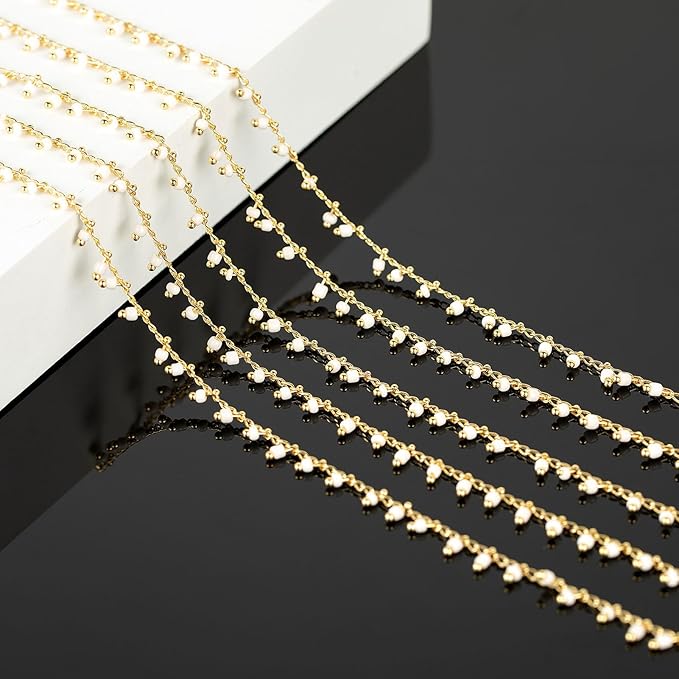 KYUNHOO 13 Feet/4M Light Gold Brass Cable Chain Bulk Small Beaded Chain for Jewelry Making Women Necklace Chain Roll Thin Curb Bracelet Chain with Jewelry Findings Craft DIY