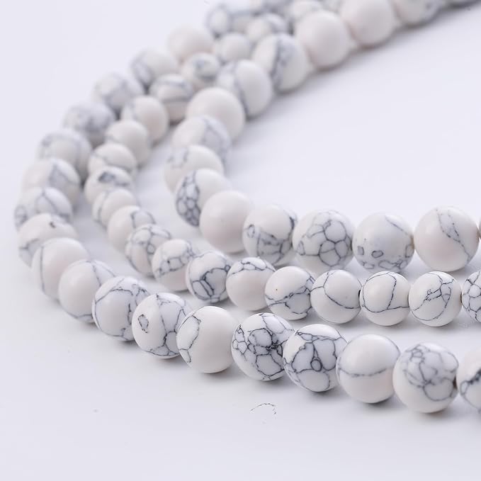White Turquoise Stone Beads for Jewelry Making DIY Bracelet Necklace Gemstone Round Crystal 1 Strand 15.5inch 45PCS 8MM