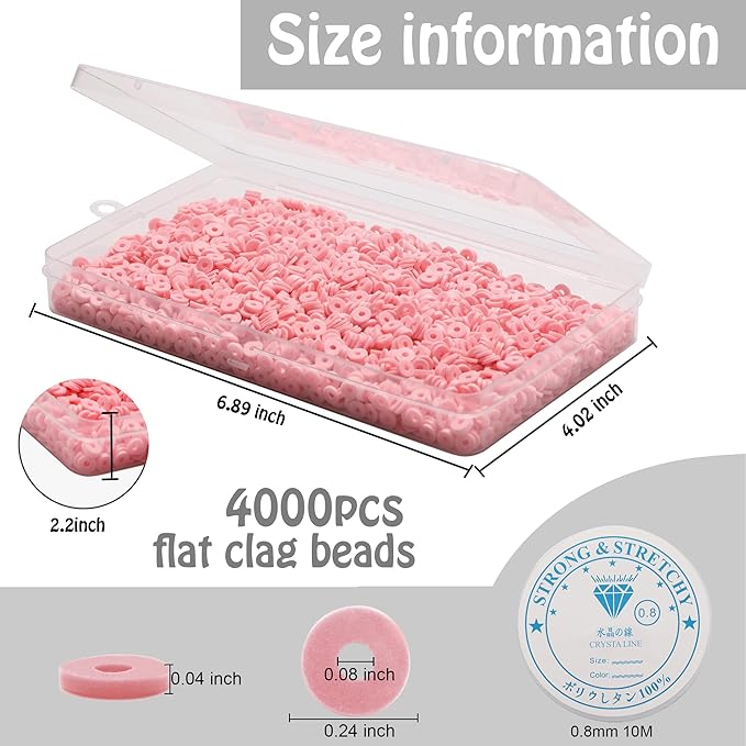 4000 Pcs Clay Beads for Bracelets Making, Polymer Spacer Flat DIY for Jewelry Necklace Earring Making Kit, Preppy Aesthetic Heishi Heshie Thin Disk Beads Assortments Set 4 6 8MM (PK-2-02, 6MM)