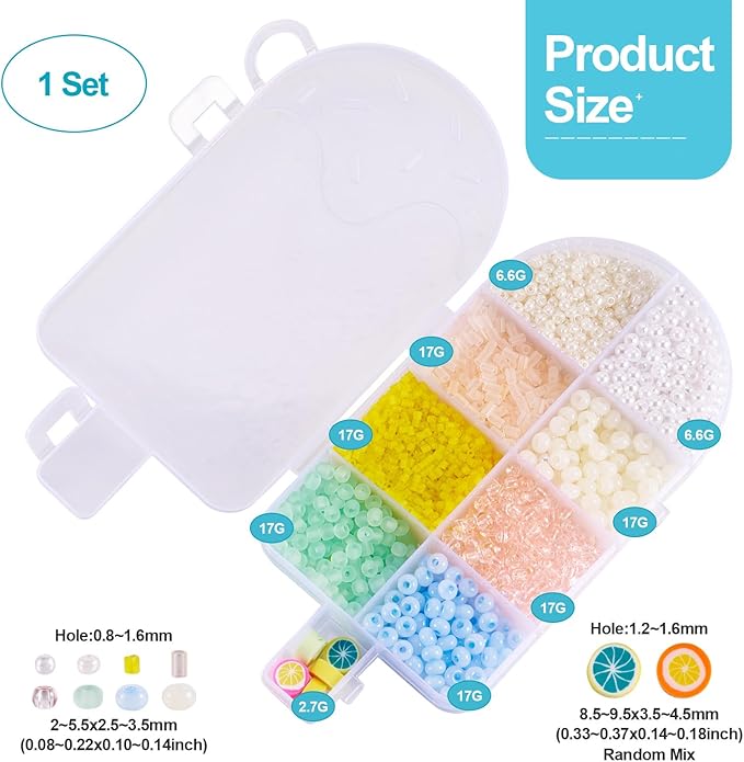 FASHEWELRY Ice Cream Beads Bracelet Making Kit, 9 Styles Cute Pony Beads Glass Seed Beads Acrylic Beads Lemon Clay Beads for Friendship Bracelet Summer Jewelry Making DIY Accessories